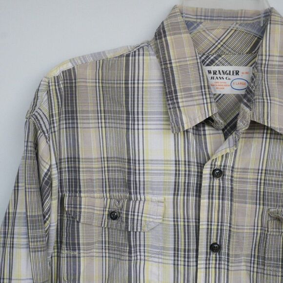 Wrangler Jeans Co. Men’s Size XL Shirt Plaid Gray White Yellow Button Vintage - Picture 2 of 10